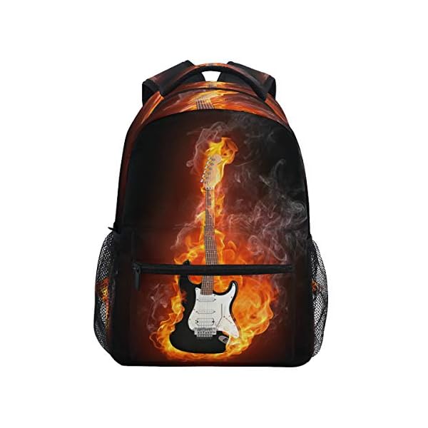 Blueangle Electric Guitar In Fire Flames Print Travel Backpack for School Water Resistant Bookbag