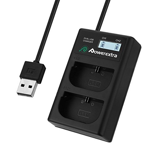 Powerextra Dual Battery Charger with USB LCD Display for Canon LP-E6, LP-E6N Battery