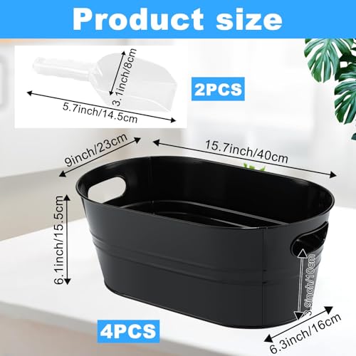 4Pcs 13L Black Galvanized Bucket Ice Bucket Large Metal Drink Buckets for Parties Beer Beverage Tub with Scoops for Champagne Cocktails Wine Cooling for Mimosa Bar Supplies - Image 3