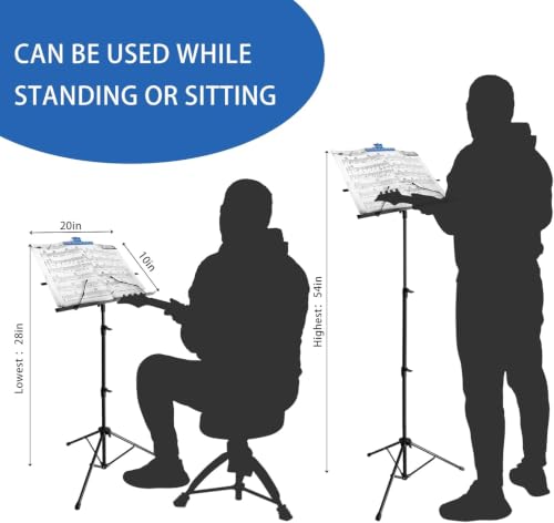 Image of EastRock Music Stand, Professional Collapsible Portable Light Weight and Adjustable Folding Music Stand-Book Stand (Dual-use), Book Clips, Portable Carry Bag