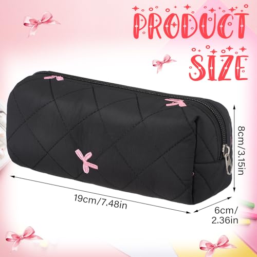 Image of Sherr Black Coquette Bow Pencil Case Pink Bow Cute Pencil Pouch Soft Cotton Storage Bag Aesthetic Pattern Gift Makeup Pouch Cosmetic Travel Bag for Women