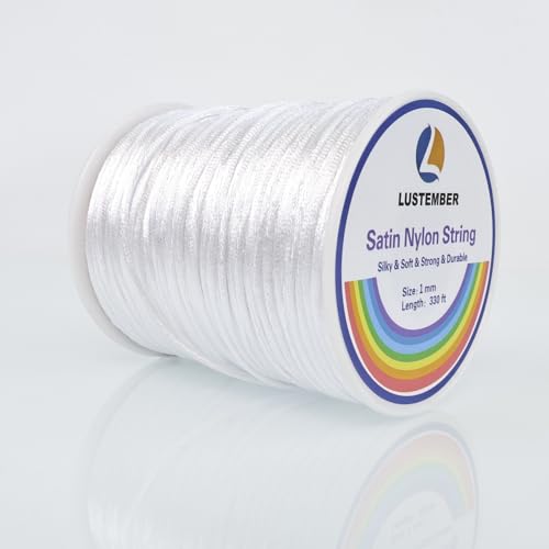 LUSTEMBER 330 Feet Satin Nylon String 1 mm Silky Smooth Durable Nylon Cord for Jewelry Making Bracelets Beading Necklaces Macrame Kumihimo Rattail and Chinese Knot Craft