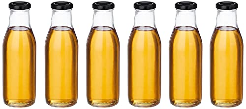 Amazon Brand - Solimo Glass Bottle with Airtight Cap (Transparent, 500 ml) - Set of 6