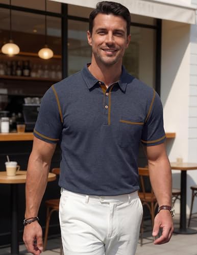 Image of Mens Polo Shirts Short Sleeve Casual Summer Lightweight Cotton Golf Polo Shirts with Pocket