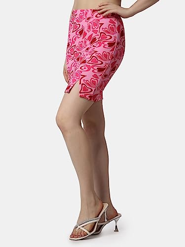 Image of POPWINGS Women Casual Pencil Slit Printed Skirt for Women | Summer Skirt for Women | Concert Slit Short Skit for Women