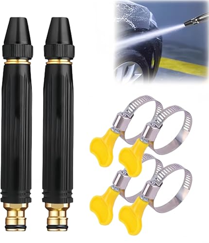 2Pcs Home High-Pressure Car Wash Water Gun with Booster Nozzle Home Use 10x Powerful Water Gun for Car Cleaning Adjustable Jet Mist Shower Spray Modes All Metal Rust Proof Garden Hose for Patio
