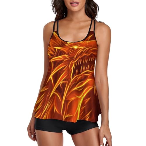 Maillot de bain tankini avec short pour cacher le ventre en robe de plage flamme