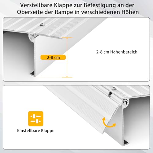 COSTWAY Türschwellenrampe, Rollstuhlrampe Aluminium mit verstellbarem Rampendesign & 317 kg Tragkraft, Bordsteinrampe rutschfest für Rollstuhl, Kinderwagen (8,5 cm Höhe)