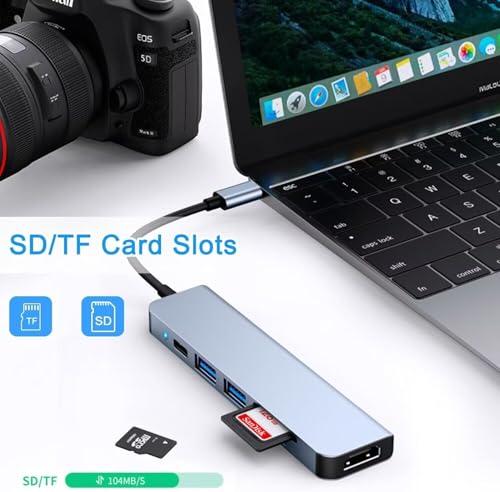 Image of Tobo USB C to HDMI Adapter for Monitor, 6 in 1 USB C Hub with 4K HDMI, SD /TF Card Reader,100W PD, USB 3.0 Extender, USB C Dock for Phone 15, M-Book Air /Pro, Pad Pro, Mac, D-ll /ACR /HP /A-US /Switch
