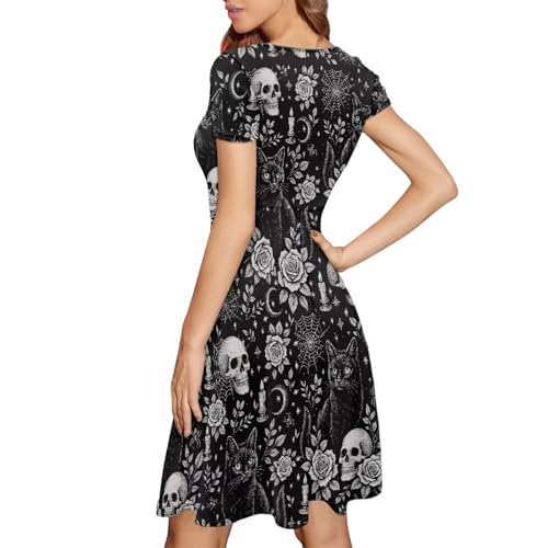 Image of HUGS IDEA Womens Puffy Swing Midi Dress Round Neck Short Sleeve Party A-Line Dresses