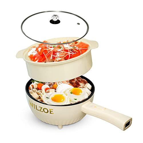 Wilzoe Electric Hot Pot 2.8L,1000W Non-Stick Saute Pan,Rapid Noodles Cooker,Electric Cooking Pot,Ramen Cooker for Steak,Egg,F