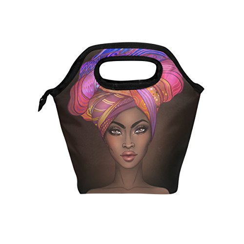 DOENR Lunch Bag Tote, African American Woman, 11.5inL x 11.5inW x 5inH, Polyester Fabric, With Handles