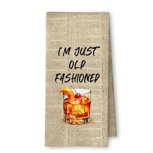 ArtisaEura Vintage Old Fashioned Dish Towel, Old Fashioned Drink Gifts Dish Tea Bar Towel for Kitchen Bar Cart Decor, Gifts for Old Fashioned Lovers Decorative Hand Towels, 16x24 Inches