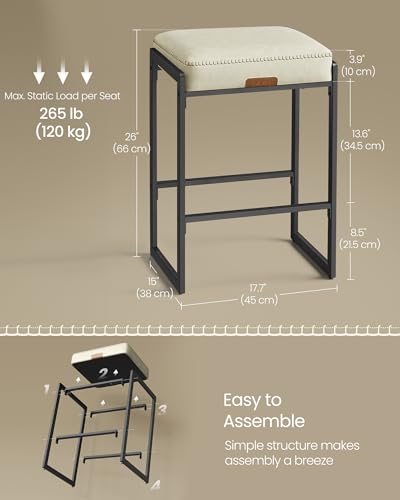Image of VASAGLE EKHO Collection - Bar Stools Set of 4, Counter Height Bar Stools, Synthetic Leather with Stitching, Mid-Century Modern Counter Stools, 26-Inch Tall, Kichen Home Bar Dining Room, Cream White
