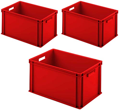 3 Cajas Apilables Con 2 Asas, 600 X 400 X 320 Mm, Color Rojo 3 Cajas Apilables Con 2 Asas, 600 X 400 X 320 Mm, Color Rojo