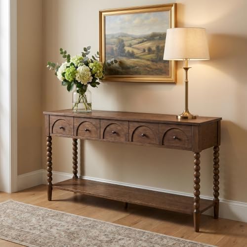 Pembroke 58" Wood Entryway Sofa Console Table, Cocoa Brown