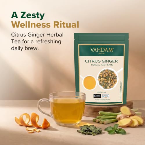 Image of VAHDAM Turmeric Citrus Ginger Tea(3.53 oz| 50 Cups)Caffeine Free Herbal Tea