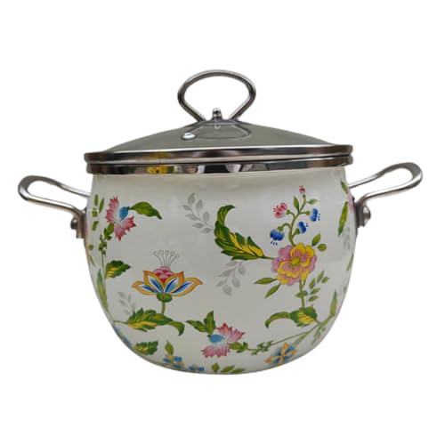 FUNNETOYU Cacerola Esmaltada Gruesa con Doble Asa Olla para Estofado y Sopa Casa para Cocinas Eléctricas Inducción Práctico para Uso Diario