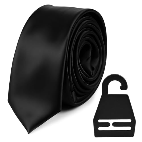 AskBed Black Tie, Men's Necktie with Hook - Perfect for Business, Wedding and Formal Events, Fashion Gift