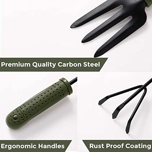 Kuber Industries Garden Tools|Small & Big Hand Trowels|Hand Cultivator|Hand Weeder & Fork Carbon Steel|SJ-5020|Set of 5|Green & Black