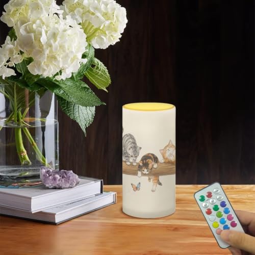 Image of Poceacles Flameless LED Candle Battery Powered Votive Lights Realistic Pillar Candle Decorative Tea Lights for Home Party Indoor Outdoor Decor, Cute Cat Butterfly Beige