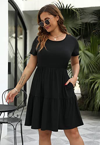 Image of Nemidor Women Plus Size Casual Ruffle Dress Swing Midi Pocket
