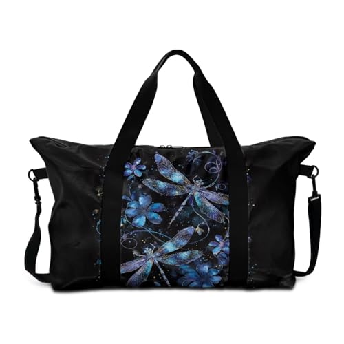 BIGCARJOB Dragonfly Foldable Duffle Bag for Travel Camping Overnight Bags Carry On Personal Item Travel Bag Outdoor Gym Duffel Bags with Adjustable Strap
