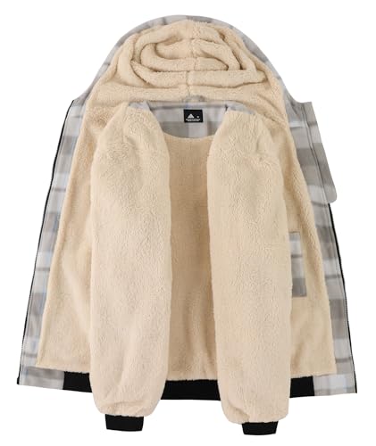 Image of Mens Plaid Hoodies Winter Zip Up Fleece Jacket Sherpa Fleece Lined Warm Flannel Jacket Coat