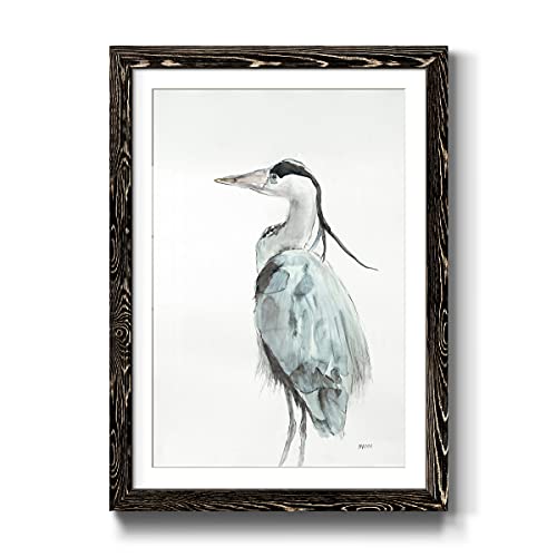 Wall Art, Kitchen Décor, Beach, Nautical, Bohemian, Country, Black Framed Print with MatBoard and Acrylic Glass, BLUE HERON II 23X32