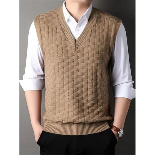 Men’S Thickened Argyle V-Neck Knitted Vest with Wide Shoulders Casual Sleeveless Base Sweater Pullover Tank Top2