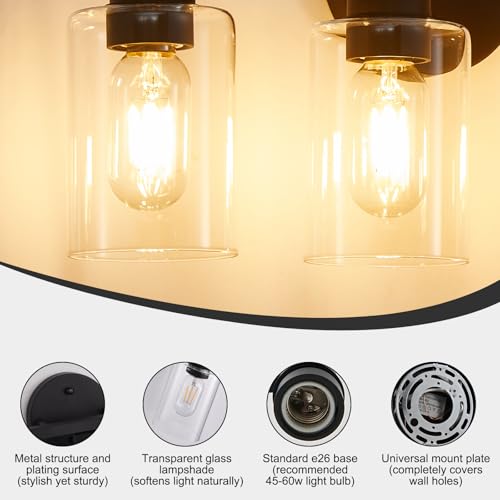 Image of Bathroom Vanity Light Bathroom Light Fixtures Vanity Lights for Bathrrom Light Fixtures with Clear Glass Shade for Bath 3 Light (Black)