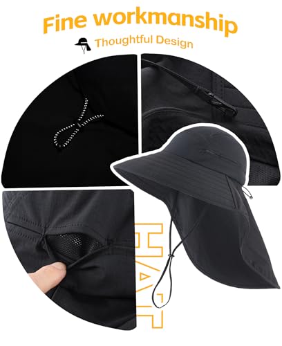 Image of Home Prefer UPF 80+ Sun Hat for Men Women Wide Brim Sun Hat with Neck Flap Summer Beach UV Protection Gardening Fishing Hat