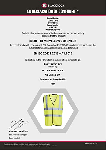 Blackrock Hi Vis Yellow Sleeveless Vest Waistcoat, Men's and Women's Lightweight and Comfortable, Reflective High Visibility Safety Wear, Fully EN Certified - Medium