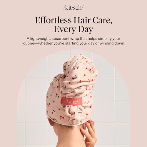 Kitsch XL Microfiber Hair Towel Wrap for Women - Cherry Print - image 9