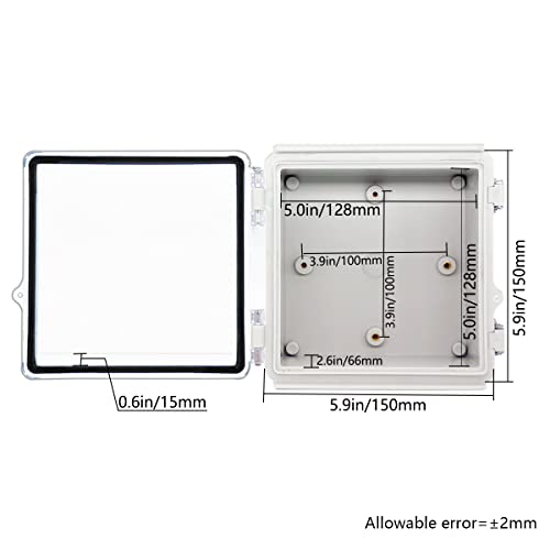 Image of Zulkit Junction Box IP67 Waterproof Electrical Box Hinged Clear Cover Stainless Steel Latch Plastic Enclosure for Project w Mounting Plate Wall Bracket and 2 Cable Gland 5.9 inchx5.9 inchx3.5 inch /150x150x90mm