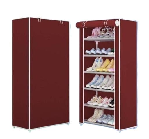 Image of 6-Layer Shoe Rack Stand with Covered Plastic Frame Ideal for Bedroom Living Room Hallway Maroon 1