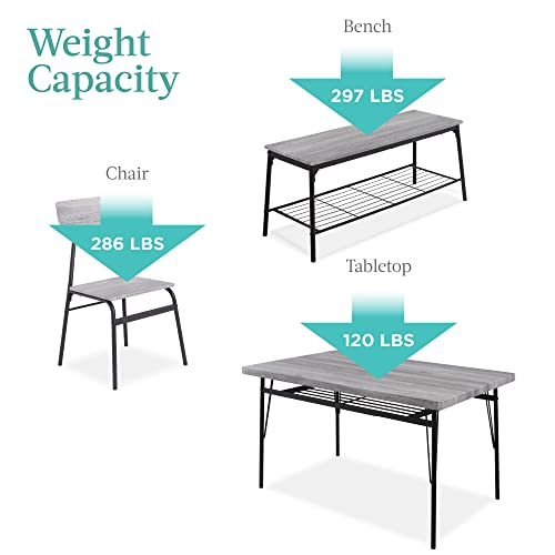 Best Choice Products 6-Piece 55in Modern Dining Set for Home, Kitchen, Dining Room w/Storage Racks, Rectangular Table, Bench, 4 Chairs, Steel Frame - Gray - Image 6