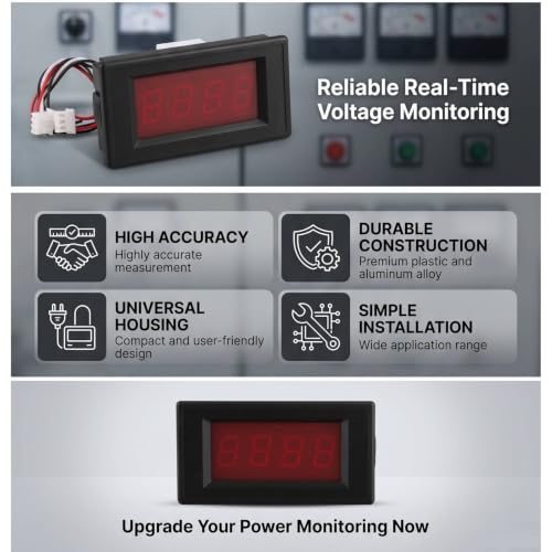Image of YWBL-WH 5135A DC Digital Panel Meter, DC5V, for DC300V /DC400V /DC500V, Red LED Display, Plastic and Aluminum Alloy, 3.1 x 1.7 x 0.9 in