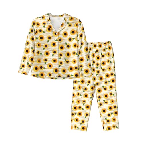 Pyjama manches longues femme de qualité supérieure motif tournesol chic