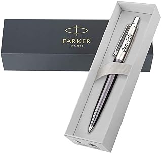 Personalised Engraved Premium Parker Jotter Stainless Steel Ballpoint Pen with Blue Ink in a Classy Gift Box with a Gift Bag, Custom Gifts for Christmas - Enter Your Custom Text