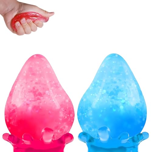 2Pack Raindrop Stress Balls, Squishy Fidget Toys for Kids, Glitter Squishy Squeeze Stress Relief Toys, Squeeze Balls with Removable Base, Water Drop Slow Rebound Sensory Toy for Anxiety Relief