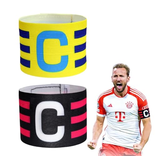 ZENQARI 2 Unidades Brazalete Capitan Cinta de Nailon con Cierre Ajustable Brazalete de Capitán de Fútbol para Niños, Adultos y Adolescentes para Varios Deportes (Amarillo/Negro)