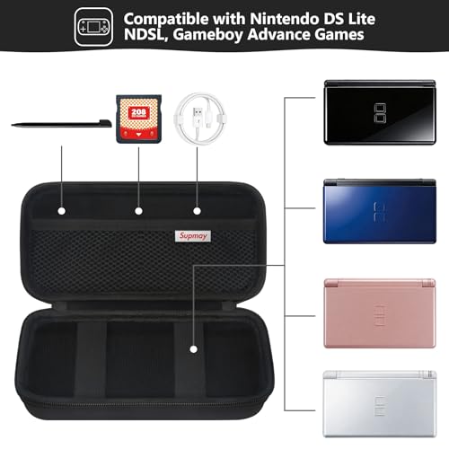Image of Supmay Hard Carrying Case Compatible with Nintendo DS Lite NDSL, Gameboy Advance Games Storage Holder Travel Bag with Mesh Pocket for USB Charging Cable, Stylus, Earphones, Game Cartridge, Black