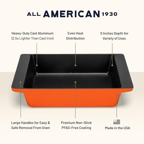 Image of All American 1930 - XL Bake Pan with Ceramic Non-Stick Coating - Saffron - Durable & PFAS Free - Designed to transition from Stovetop to Oven - Made in the USA