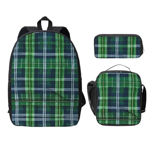 Sac à dos bleu écossais 3 pièces pour le collège et le déjeuner