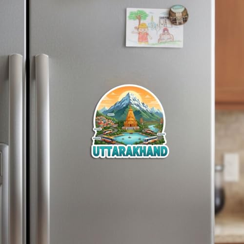 Image of Uttarakhand Theme Souvenir Wooden Fridge Magnet for Refrigerator - Printed Fridge Magnet for Kitchen & Fridge Decor | Perfect Souvenir Gift (1, Uttarakhand Theme)