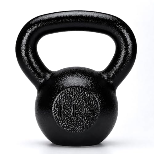 Image of Jimwalt Powder Coated Kettlebell Weight - Cast Iron, Anti-Slip Grip, Rust Resistant | Strength Training, Cross Training, Functional Fitness Equipment (Powder Coated 18KG)