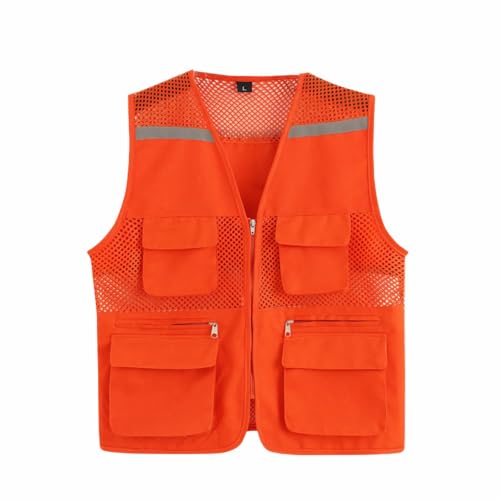Cicilin Gilet da Lavoro con Multitasche, Gilet di Sicurezza Riflettente Volunteer Gilet Senza Maniche Multifunzionale Uomo Donna, arancione, 4XL
