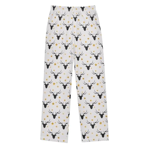 Moose Head and Star Boys Long Pants Soft Trousers Elastic Waist Kids Lounge Bottoms with Pockets S-XL