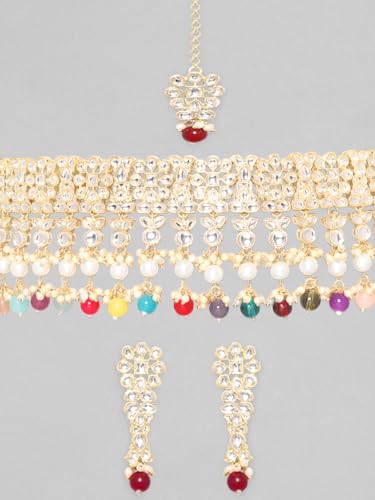 Image of Rubans Beads Necklace Set Gold Plated Traditional Jewellery Gift for Women & Girls
